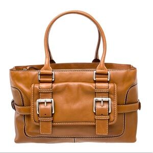 Michael Kors Brown Brookville Buckle Satchel Handbag in vintage style